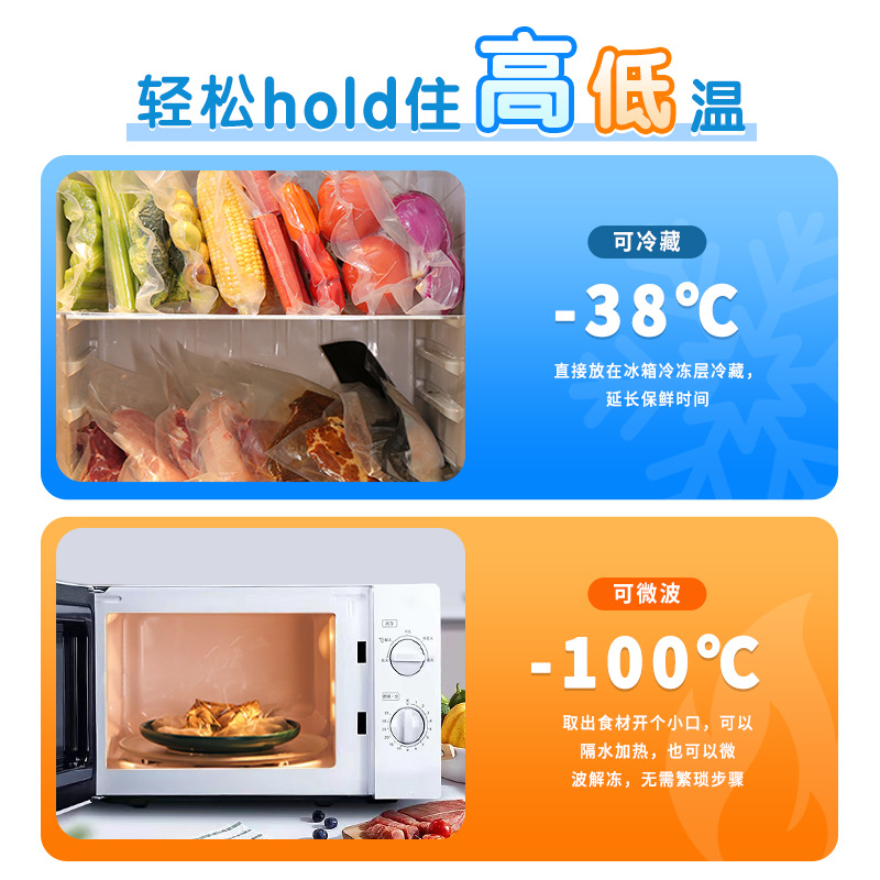 Bolsa de envasado al vacío de alimentos rollo de película compuesto transparente de compresión de aire de vacío bolsa sellada rollo de bolsa de vacío vegetal prefabricado