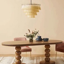 美式白橡实木椭圆长餐桌书桌罗马柱圆桌茶几简约法式童话复古可J&