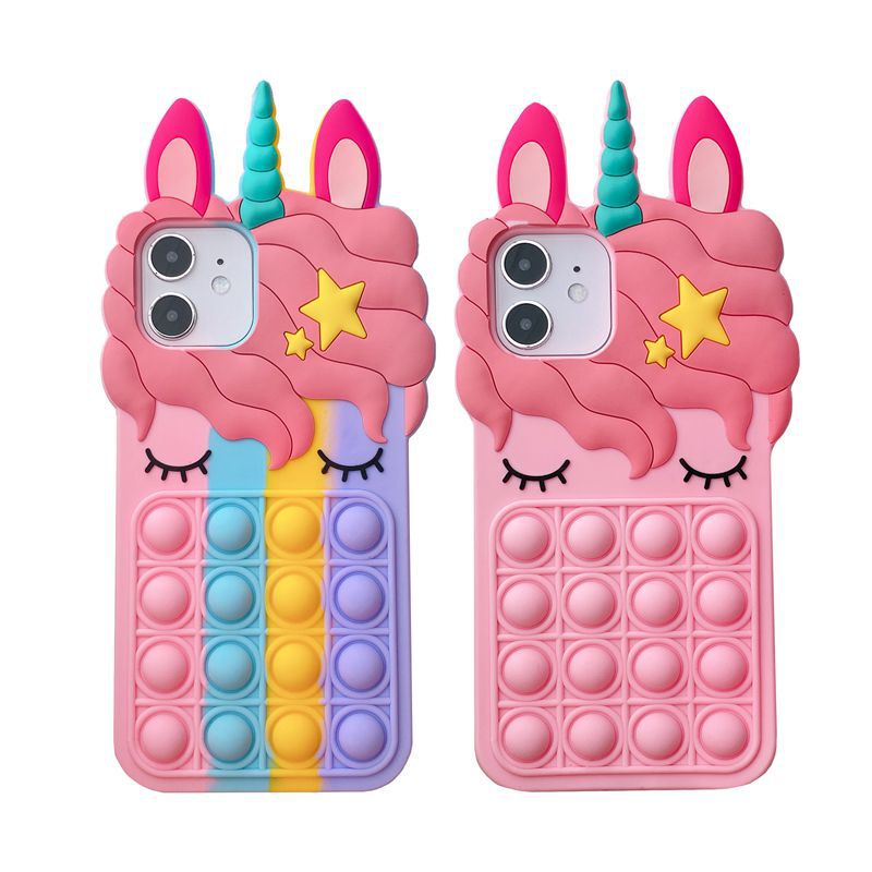 Decompression Eyelash Horse Unicorn Phone Case for Apple 11/12Pro Rainbow Color Silicone Case