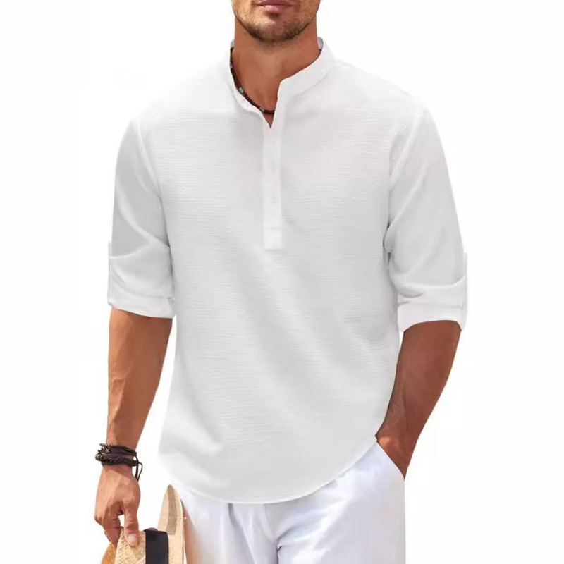 2025 European and American Men's Shirts Long-Sleeved Stand-Up Collar Open Button Pineapple Plaid Shirts Men's Casual Shirts Tops Wholesale