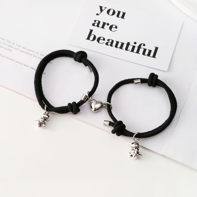 Cute dinosaur couple bracelet a pair of Milan rope love suction magnet small leather case cross-border wholesale small jewelry