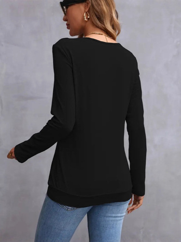 New independent station European and American spring and autumn new solid color long-sleeved button casual T-shirt