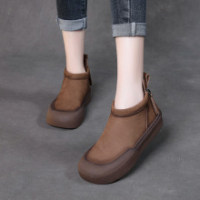 【限时128】头层牛皮后拉链软底单靴女秋冬新款森系文艺平底高帮