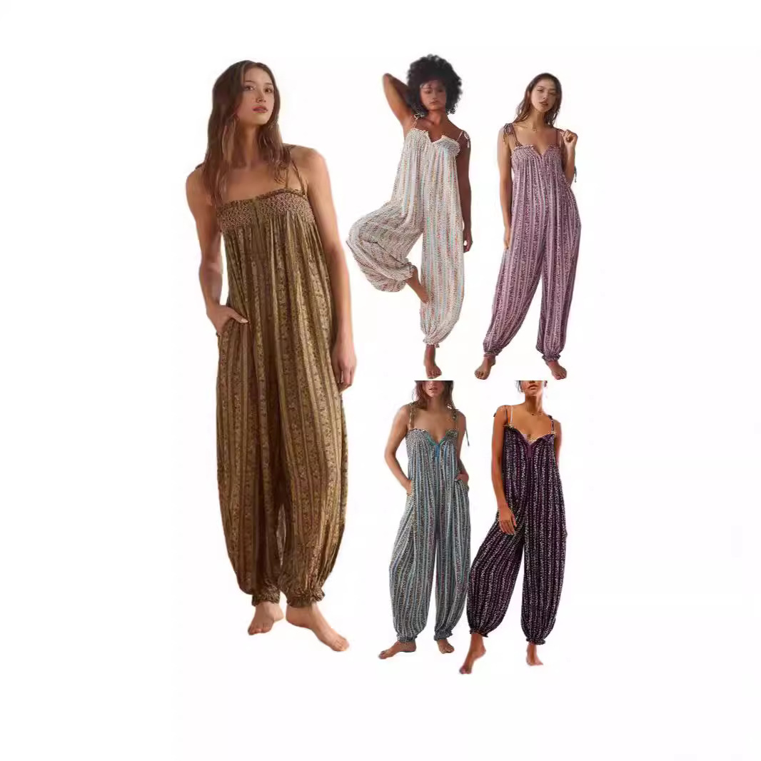 Foreign Trade Women's Clothing European and American-style Loose Slimming Commuter Pants High Waist Printed Pendant Straight Pants