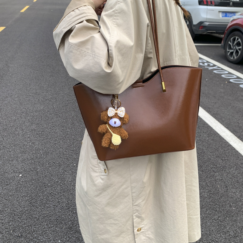 复古时尚油蜡皮托特包女2025新款韩版通勤百搭腋下包大容量单肩包|undefined