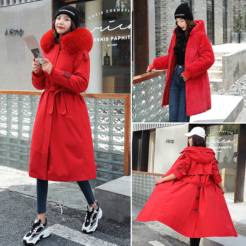 Two-sided Pike long cotton-padded jacket women's one-coat three-wear Korean-style waist slimming inner container detachable cotton-padded jacket