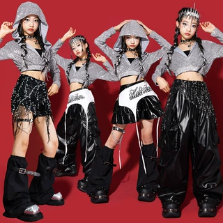 女童jazz银色爵士舞演出服上衣儿童街舞表演服装少儿走秀套装潮装