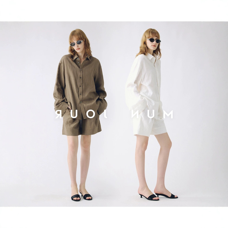 Comfortable and Breathable Heavy-Duty All-Linen Relaxed Fit Lapel Shirt with Double-Pleated A-Line Shorts Set for Summer Comfortable and Breathable Heavy-Duty All-Linen Relaxed Fit Lapel Shirt with Double-Pleated A-Line Shorts Set for Summer