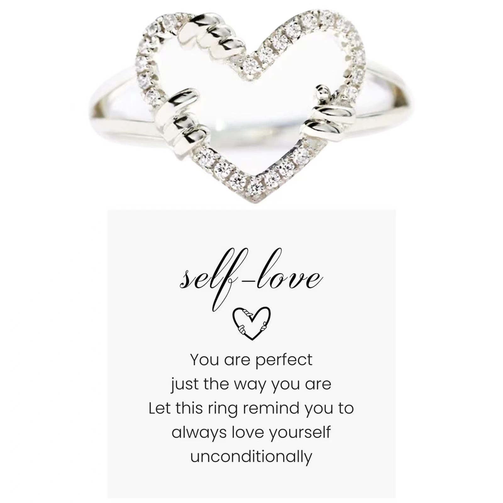 5g Weight Artificial Diamond Inlay Material Open Ring Classification Fashion Heart Shape Alloy Plating Artificial Diamond Women's Open Ring