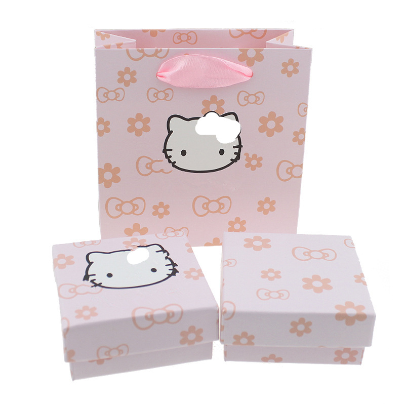 可爱猫首饰盒粉色猫咪饰品套装盒logo猫盒子袋子项链凯蒂猫礼盒