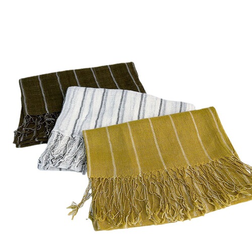 Japanese vertical striped linen scarf, versatile summer thin shawl for men and women, new long sunshade silk scarf