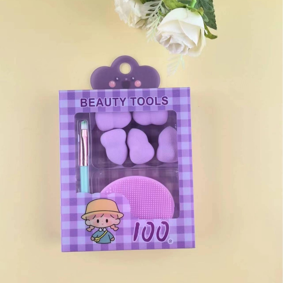 Spot transfronterizo mini juego de huevos de belleza serie de cepillo de lavado de cara de silicona conjunto de soplo de polvo herramientas de maquillaje al por mayor