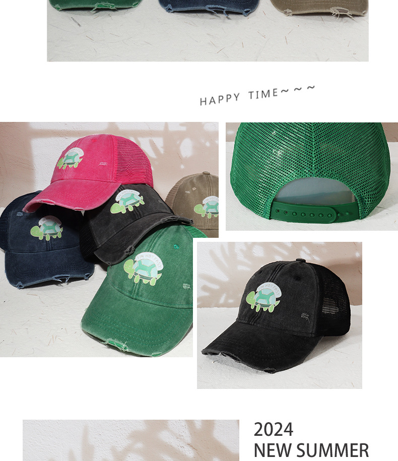 Unisex Gewassen cowboy trucker hoed Casual trend Groene schildpad print baseball pet Ademende zonbescherming_voghion.com