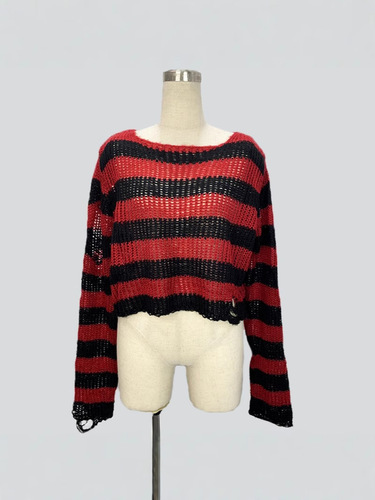 Fall Round Neck Striped Hooded Sweatshirt Hole Hot Selling Short-Sleeve Knit Sweater Women Fashion Y2K
