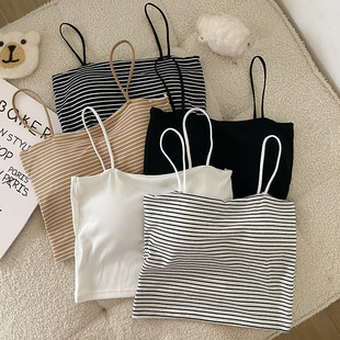 New Latex Cup Small Sling Pure Cotton Vest Fixed Belt Chest Pad Short Navel Inner Wear Slimming Outer Wear Top