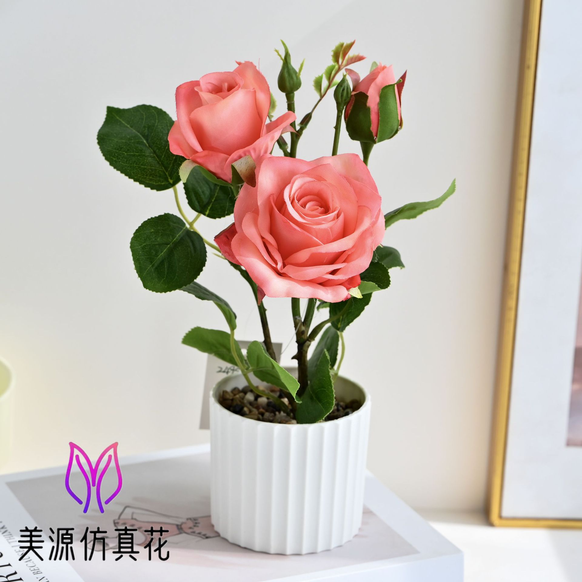 Selección estricta de flores falsas de tres cabezas de rosas pequeñas decoraciones para el hogar bonsai decoración floral simulación maceta simulación