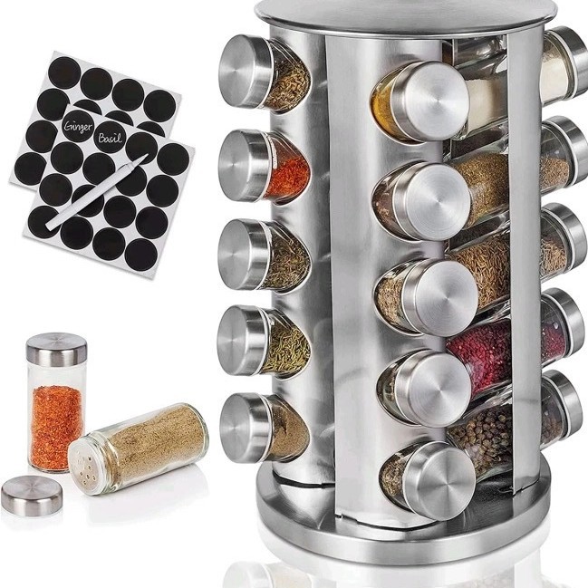 Transfronterizos de acero inoxidable condimento de 360 grados condimento botella de especias rotatoria conjunto de cocina redonda almacenamiento de estante