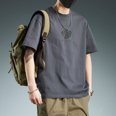 重いポンドの純綿の半袖のtシャツの男性の丸首のゆったりしている男性の純白の底のシャツの2025新型のtシャツの中で夏を掛けます。