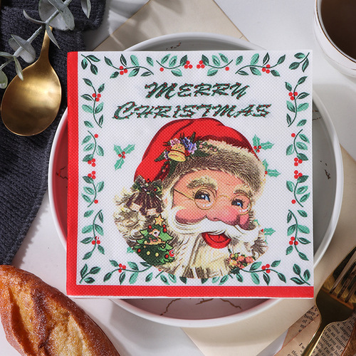 Painted Christmas New Disposable Printed Napkins Facial Tissues Handkerchief Paper Party Tissues Wholesale
