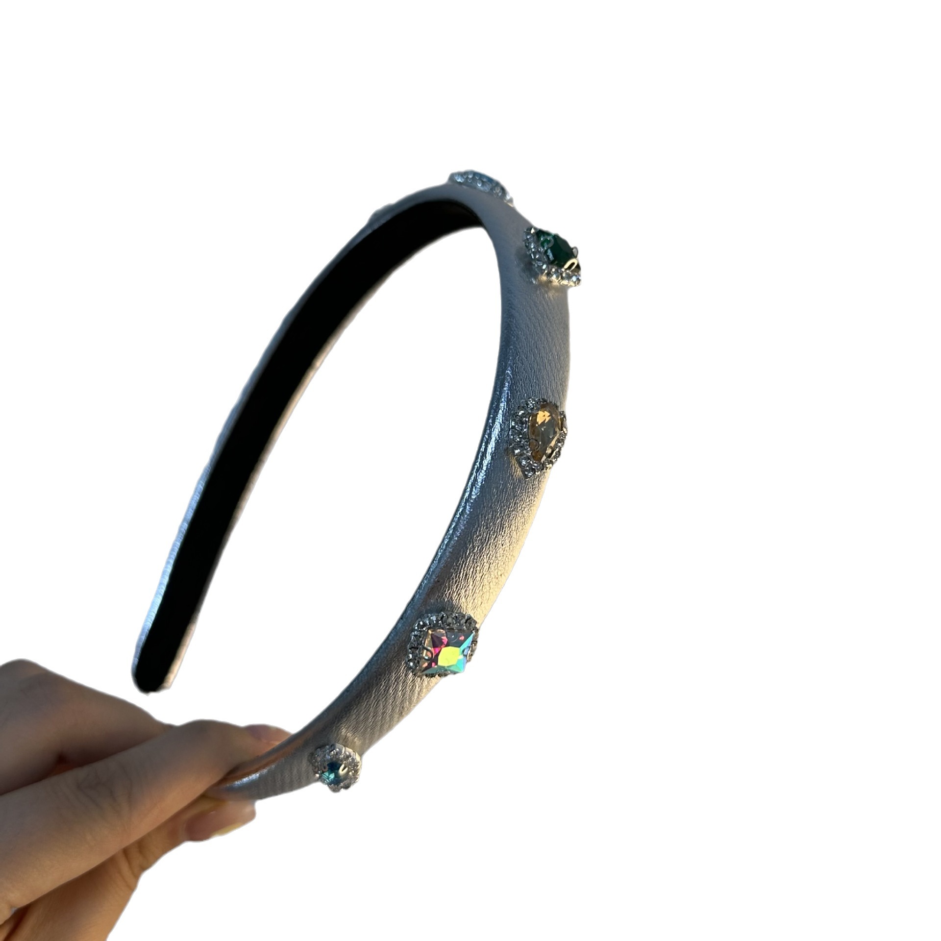 Faixa de cabeça estilo Millennium com laço prateado francês flash, diamante colorido, novo verão 2023, acessórios para cabelo, faixa de cabeça para lavagem do rosto, menina, doce e legal_voghion.com