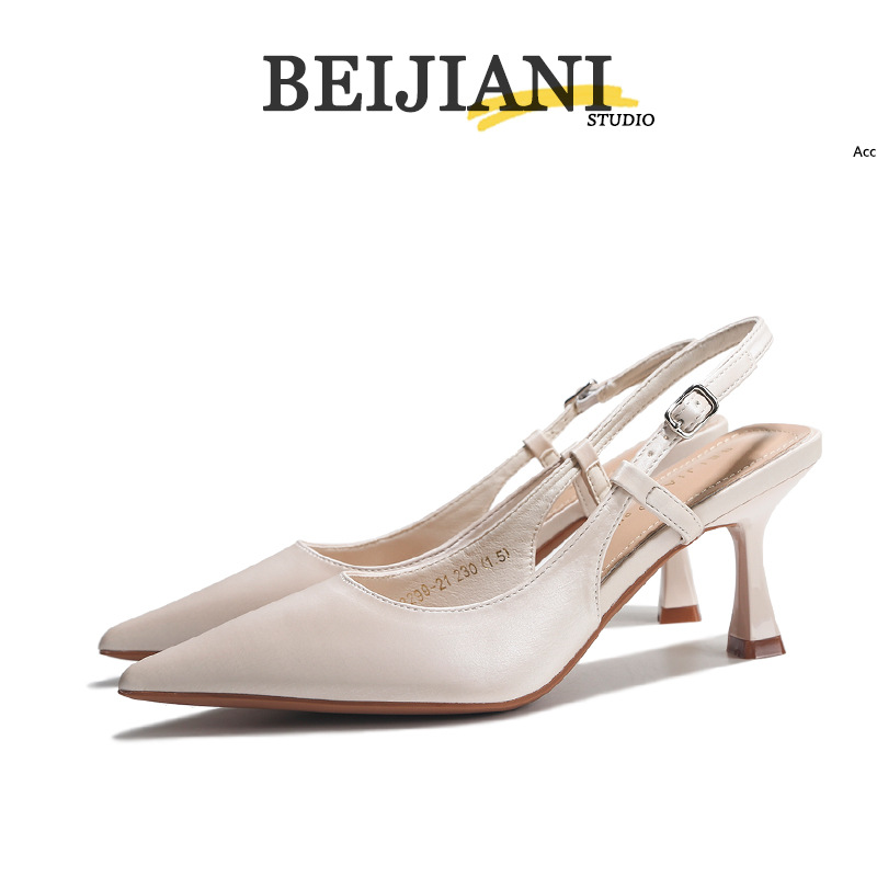 BEIJIANI 3299-21 跨境简约时尚尖头细跟高跟单鞋女一字带凉鞋