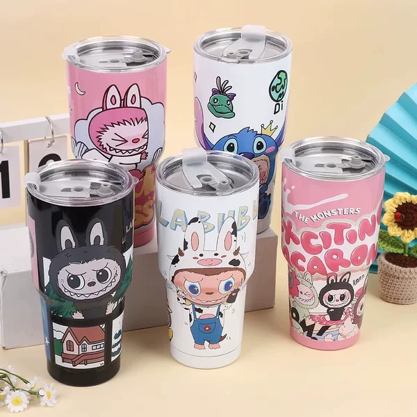 Cross-border new rab cloth pattern ice cup 30oz car car cup 304 stainless steel vacuum straw cup
