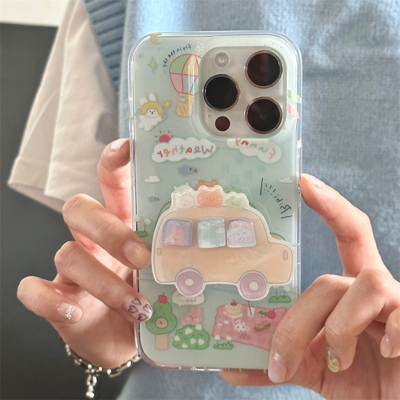 Spring outing picnic small animal car bracket for iphone14Promax Apple 13 mobile phone case 11 female 12 hard Spring outing picnic small animal car bracket for iphone14Promax Apple 13 mobile phone case 11 female 12 hard