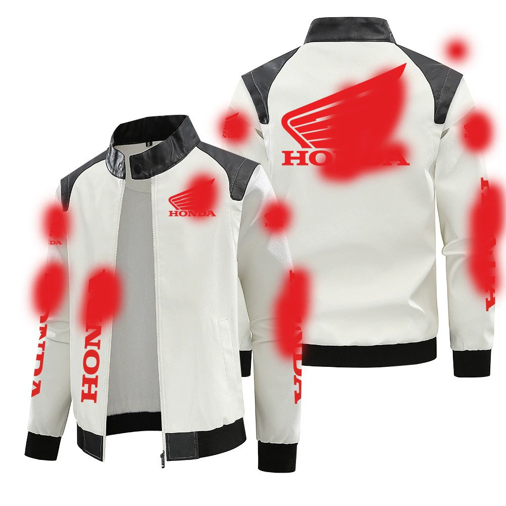 【Европейский размер плюс флис】Sweet Moon Truck Car Label Leather Jacket Large Size Printed Autumn and Winter Jacket Pu High-end Men's Clip