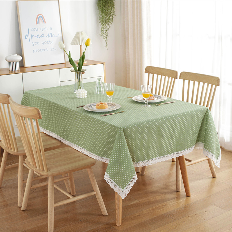 White Polka Dot Lace Tablecloth For Dining Room Tables_voghion.com