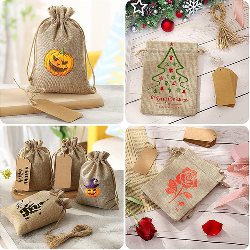 Cross-border 25pcs linen bunch pocket wedding party gift bag Christmas jewelry bag diy linen bag set