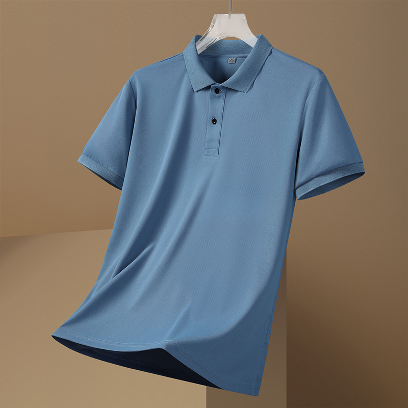 2025 新しいメンズ高品質ソリッドカラーポロシャツ半袖 tシャツ紳士服夏トップラペルビジネステーシャツ M|undefined