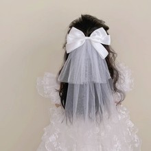 白色超大蝴蝶結女孩頭紗發夾兒童森系后腦勺頂夾發卡公主拍照配飾