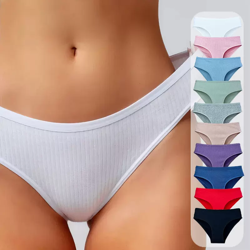 纯色经典螺纹三角裤女underwear纯棉女士内裤透气内裤女厂家批发