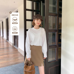 【白栀T恤】法儿家 白色圆领花边拼接上衣女2025新款简约百搭长袖