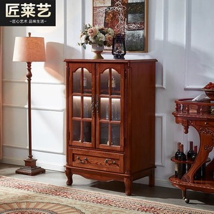 American Wine Cabinet Display Cabinet with Light European Sideboard Against the Wall Household Solid Wood Retro Living Room Tv Cabinet Side Cabinet