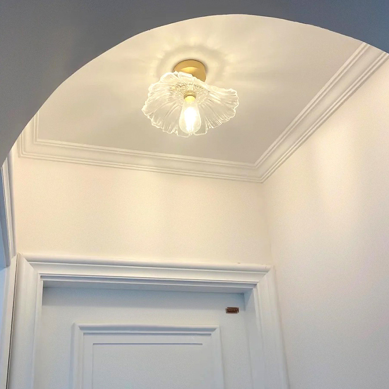 Glass Balcony Corridor Flower Aisle Ceiling Lamp Brass Lamp Holder Corridor Lamp Entrance Porch Lamp Lotus Leaf Flower Restaurant