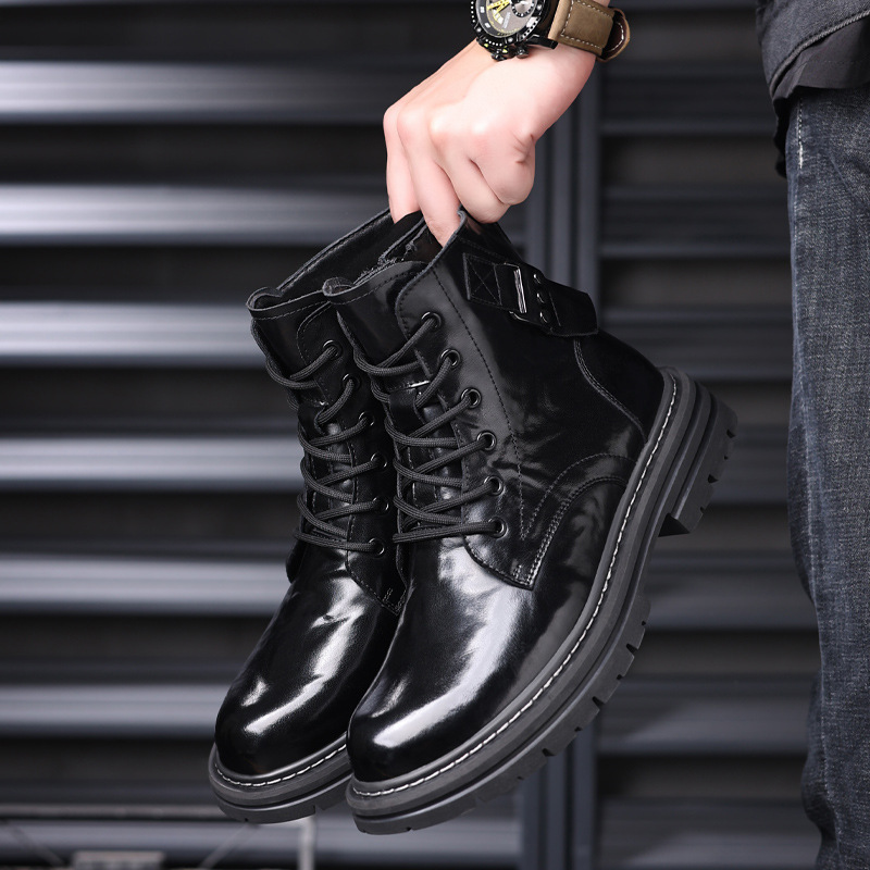 Botas Martin de los hombres de cuero genuino botas altas botas de cuero altas botas de los hombres forrados de lana botas calientes botas casuales zapatos de los hombres botas