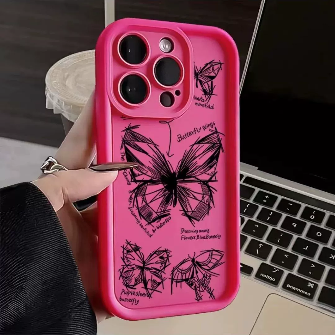 Phone Case (Apple iPhone) Tall Bamboo Shell, Butterfly Line Print, Compatible iPhone 7–16/SE/mini/pro/max