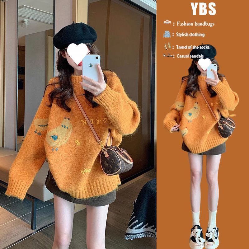 여성 2025 새로운 한국 패션 서양식 느슨한 니트 스웨터 엉덩이 스커트 투피스 세트 봄