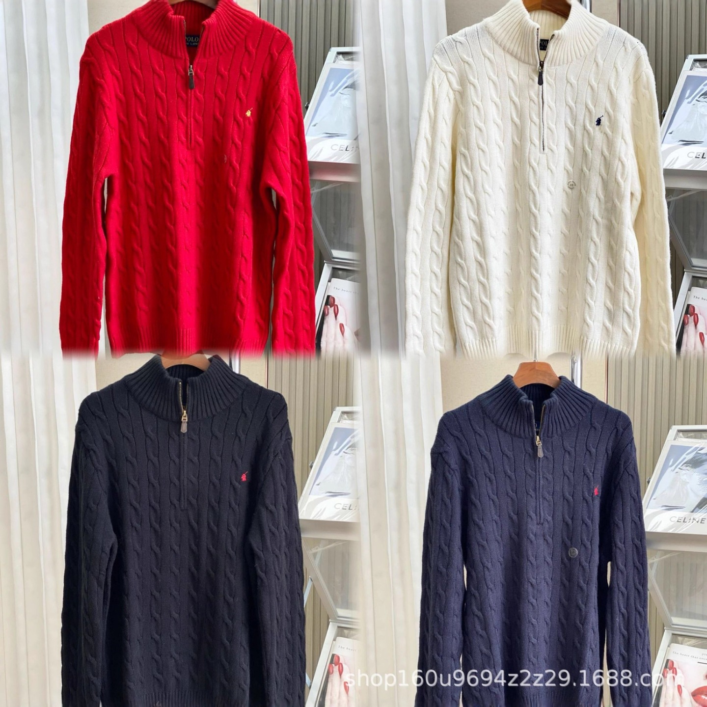 Rl Cashmere Men's Sweater Half-Zip Sweater Men's Wear Old Money Style High Version White Black