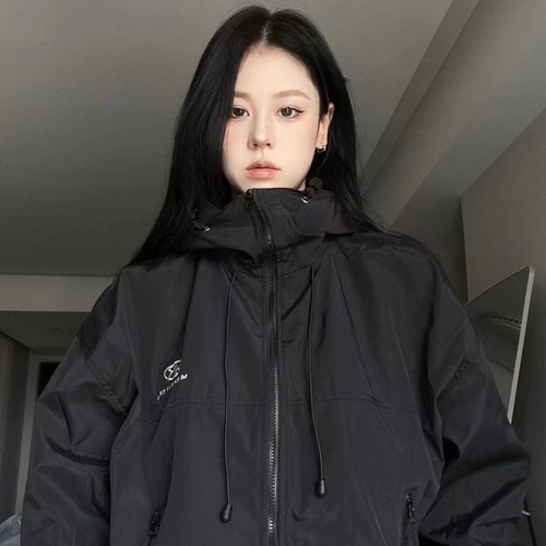 New American Letter Avocado Green Embroidered Outdoor Performance Hooded Jacket Zipper Hooded Trend Brand Jacket Outerwear