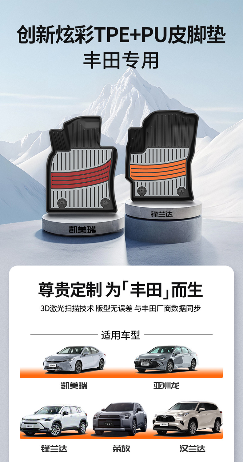 Toyota Prado Camry Highlander Avalon Rongfang Platinum 7 3X Special Colorful Tpe Car Floor Mats