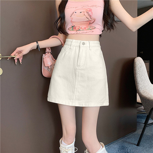 Women's Summer New High-Waisted Denim Short Skirt, Slimming and Versatile, Plus Size Hip-Hiding A-Line Skirt, Bustier Mini Skirt