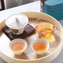 旅行茶具套装一壶二杯伴伴手礼轻奢便携式陶瓷盖碗玻璃快客茶杯
