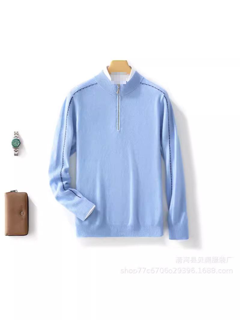 새로운 패션 컬러 매칭 하프 터틀넥 지퍼 남성 울 스웨터 니트 베이스 셔츠 따뜻한 풀오버 스웨터 YN