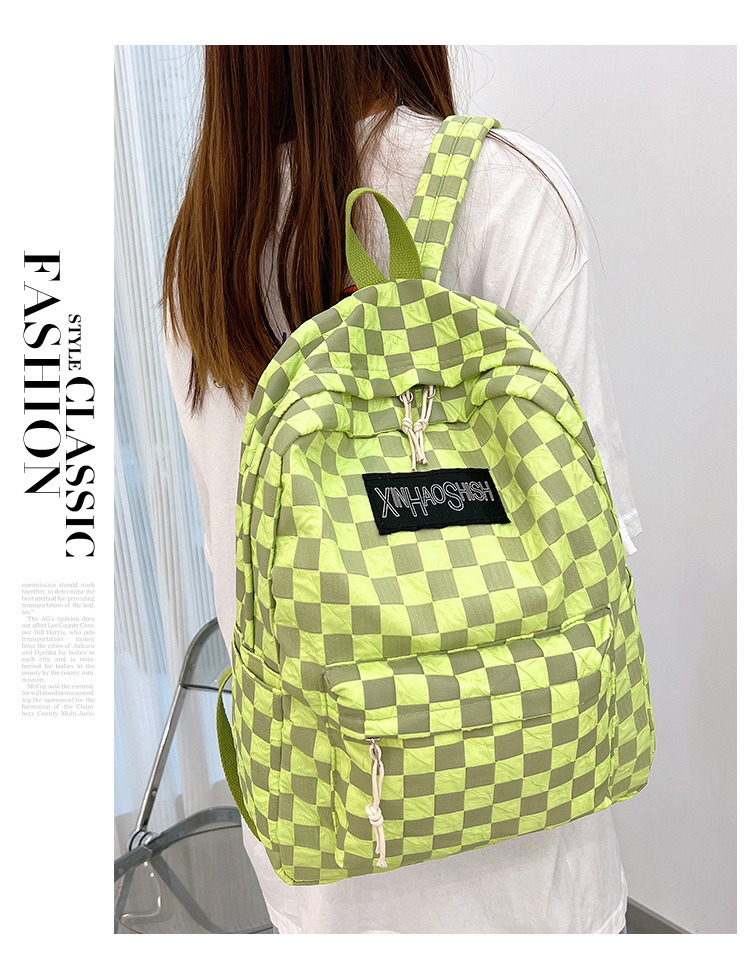 Korean ins artistic trend checkerboard checkered backpack, Japanese Harajuku style fresh and clean high school and junior high school student bag undefined