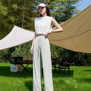 冰丝裤女2025夏季新款修身垂感阔腿裤轻薄高腰防紫外线冰丝裤批发