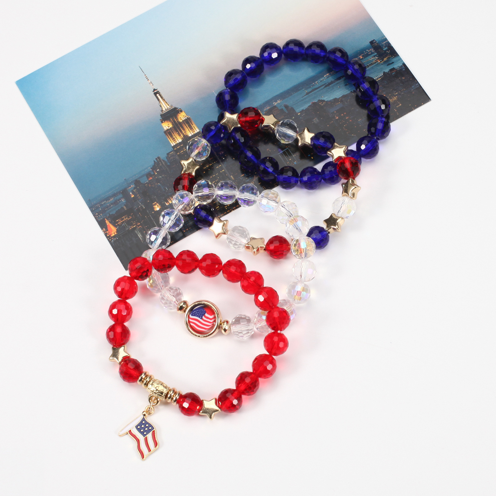 Großhandel Schmuck Einfacher Stil Klassischer Stil Amerikanische Flagge Künstlicher Kristall Legierung Weichen Lehm Perlen Armbänder display picture 15