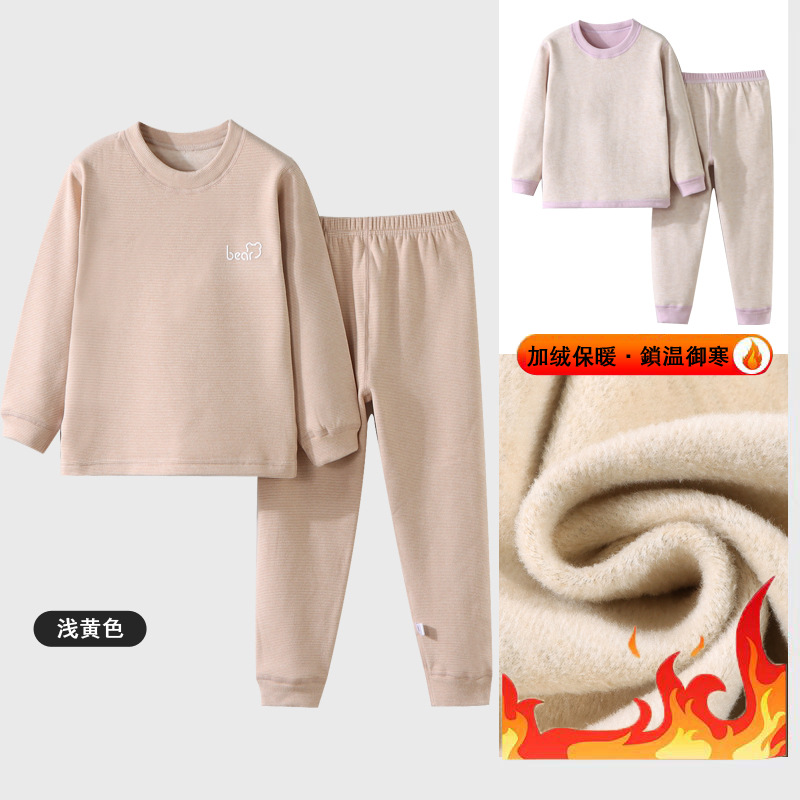 Pijamas calientes para niños con terciopelo engrosado otoño y invierno para hombres y mujeres tesoro hogar en terciopelo para niños grandes chaqueta de otoño conjunto de pantalones de otoño