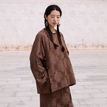 套装女装秋高级禅意立体花型新中式斜襟上衣衬衫C1108围裹感半裙